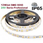 Tira LED Flexible 24V 12W/mt 60 Led/mt SMD 5050 IP65 Serie Profesional, Rollo 10 mts Tira LED Flexible 24V 12W/mt 60 Led/mt SMD 5050 IP65 Serie Profesional, Rollo 10 mts